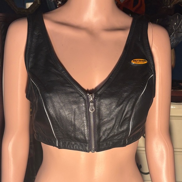 Harley-Davidson Tops - Vintage Harley-Davidson Black Leather Sports Bra Crop Top Biker Chic 34/6 Sm/Med
